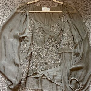 Belle France Embroidered Blouse in Gray